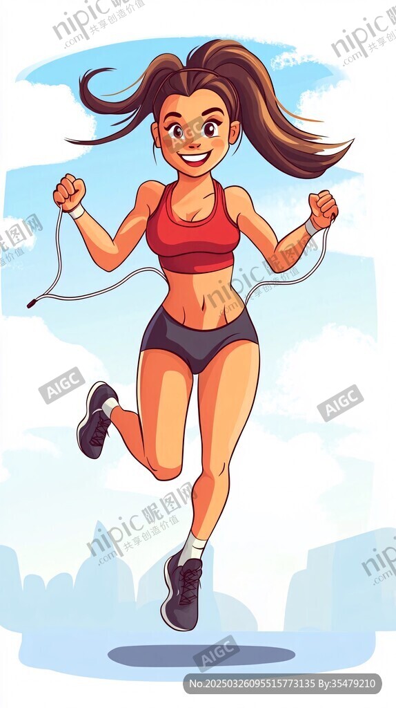 活力女孩欢快跳绳瞬间