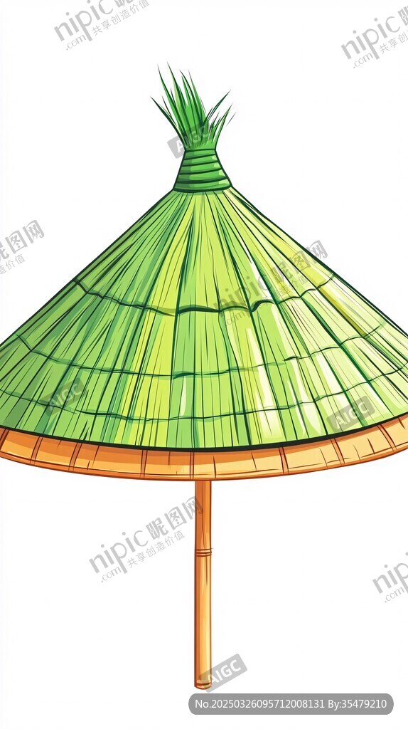 绿色尖顶竹编遮阳草帽