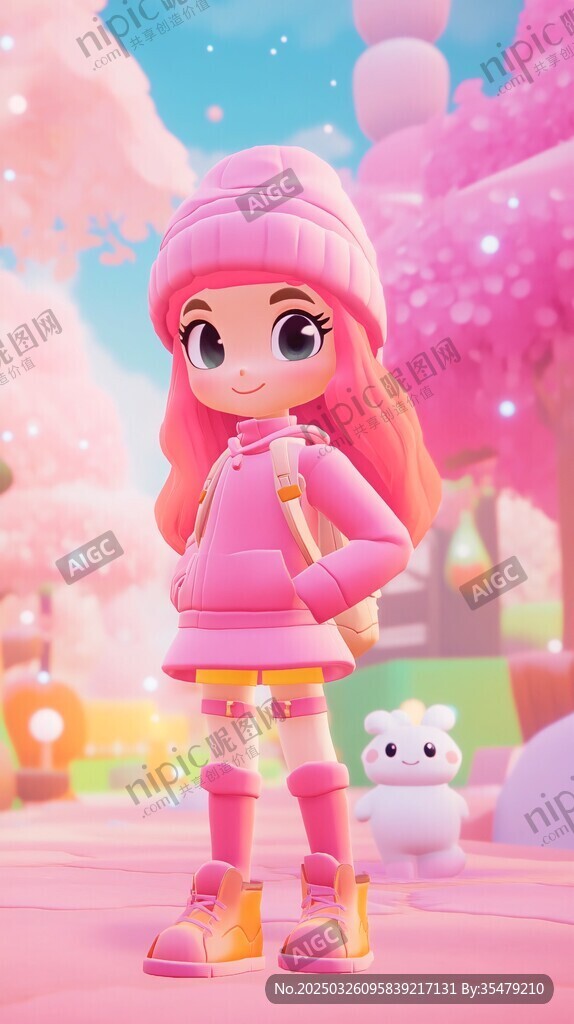 粉色系萌趣女孩梦幻场景