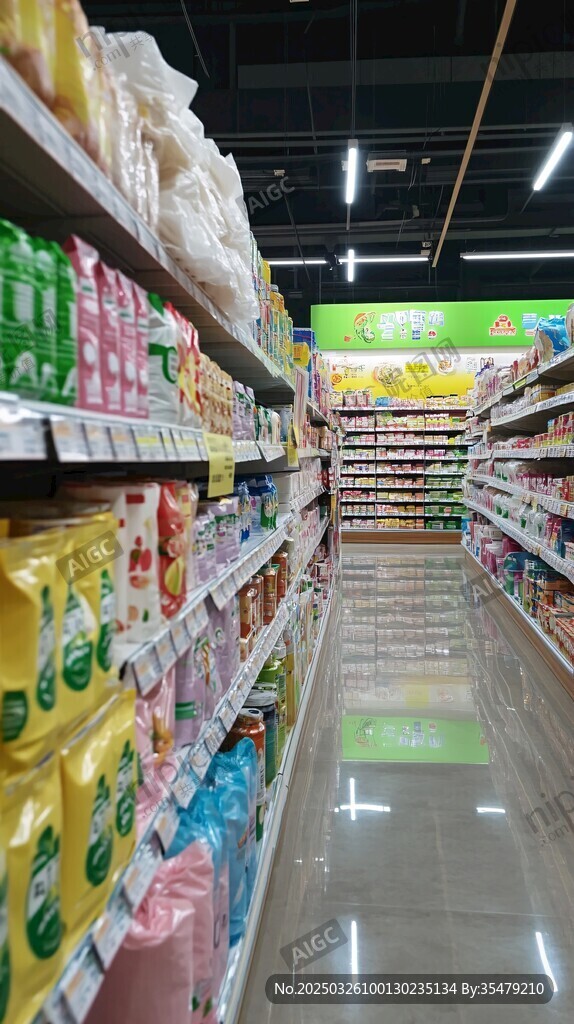 超市货架间的丰富商品