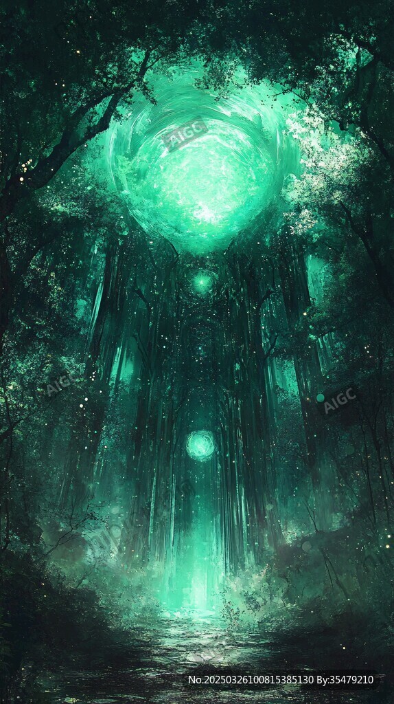 梦幻绿光森林神秘之境