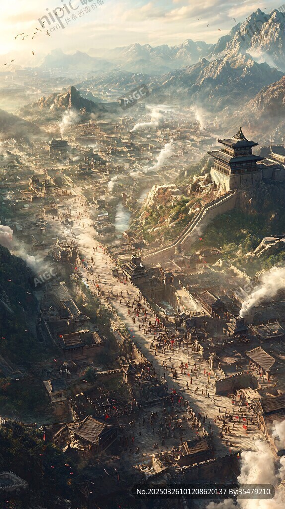 古代山城盛景俯瞰图