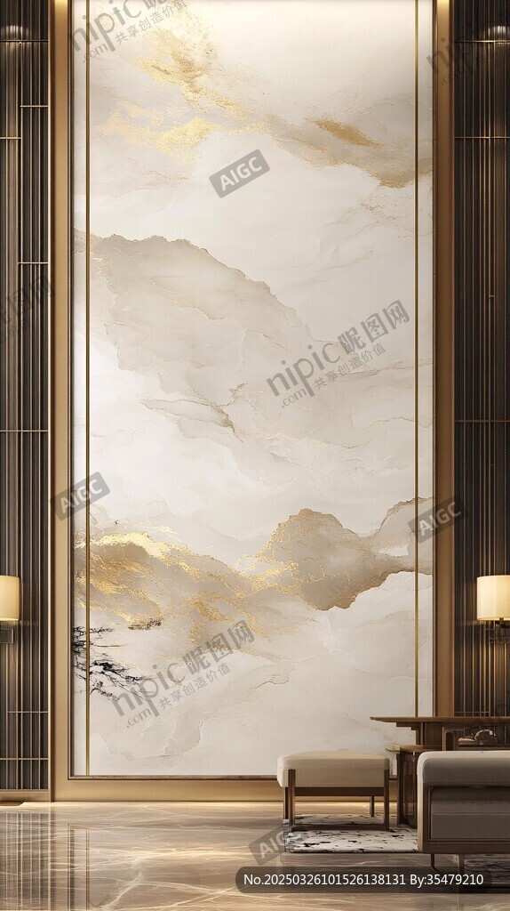 中式山水风客厅艺术背景墙