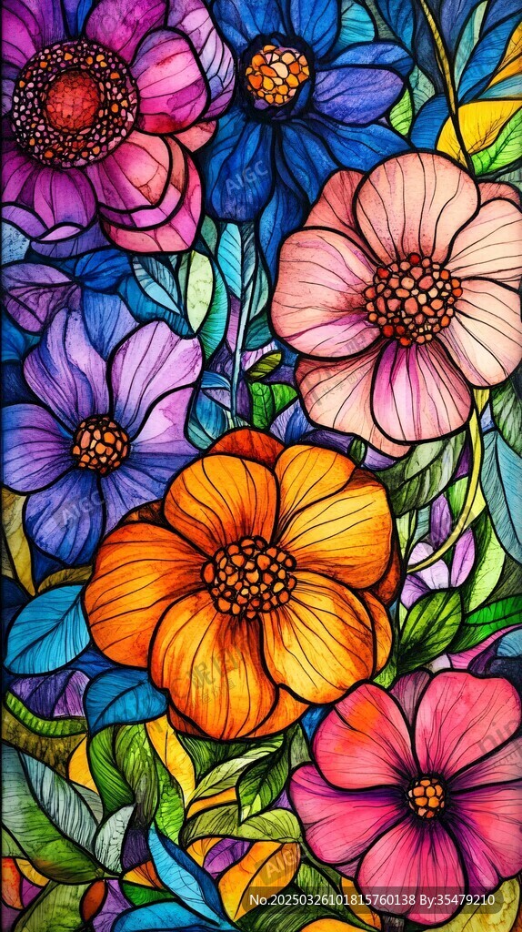 多彩花卉艺术插画