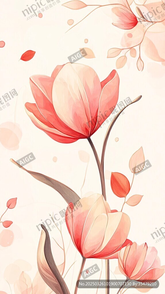 粉色郁金香花卉唯美插画