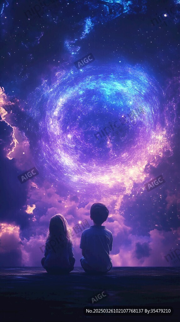 孩童仰望梦幻星云