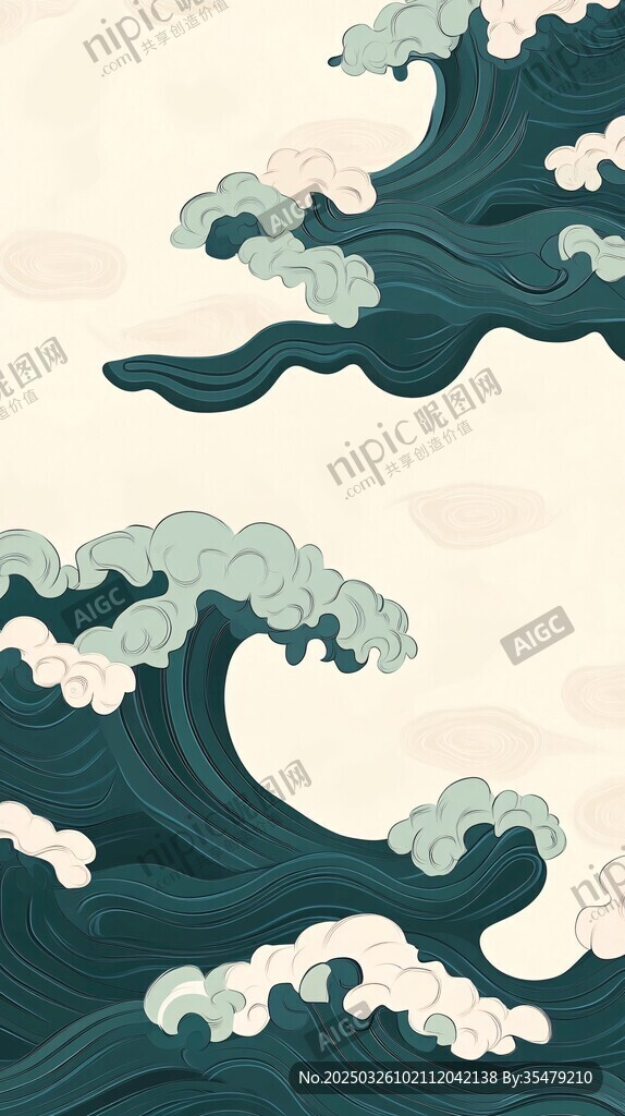 日式风格海浪图案插画