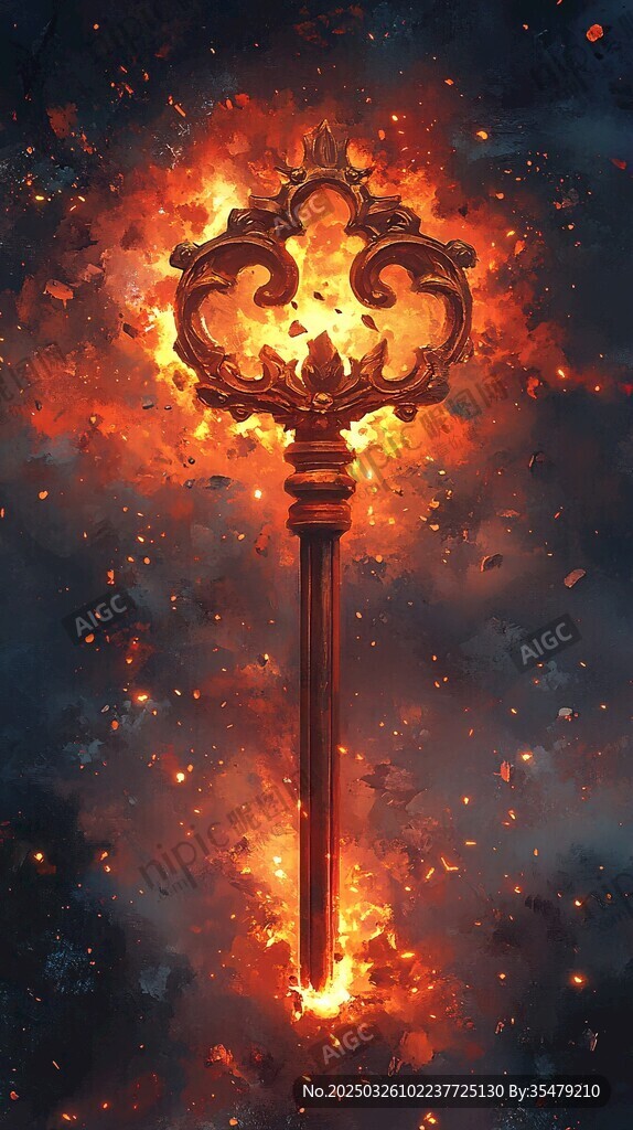 火焰环绕的神秘魔法钥匙