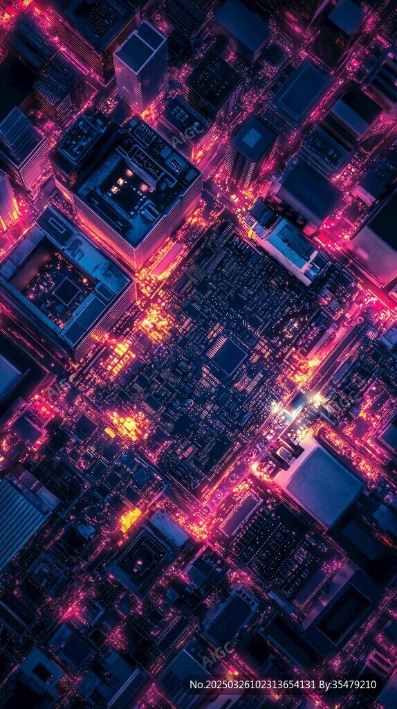 未来感赛博城市夜景俯瞰