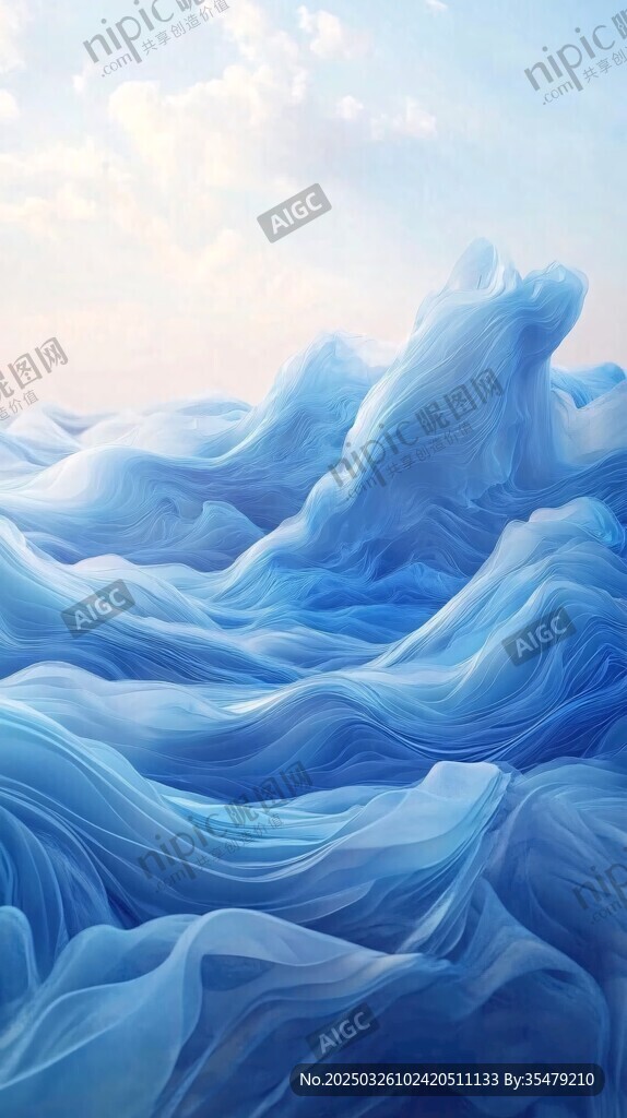 梦幻蓝色波涛汹涌景象
