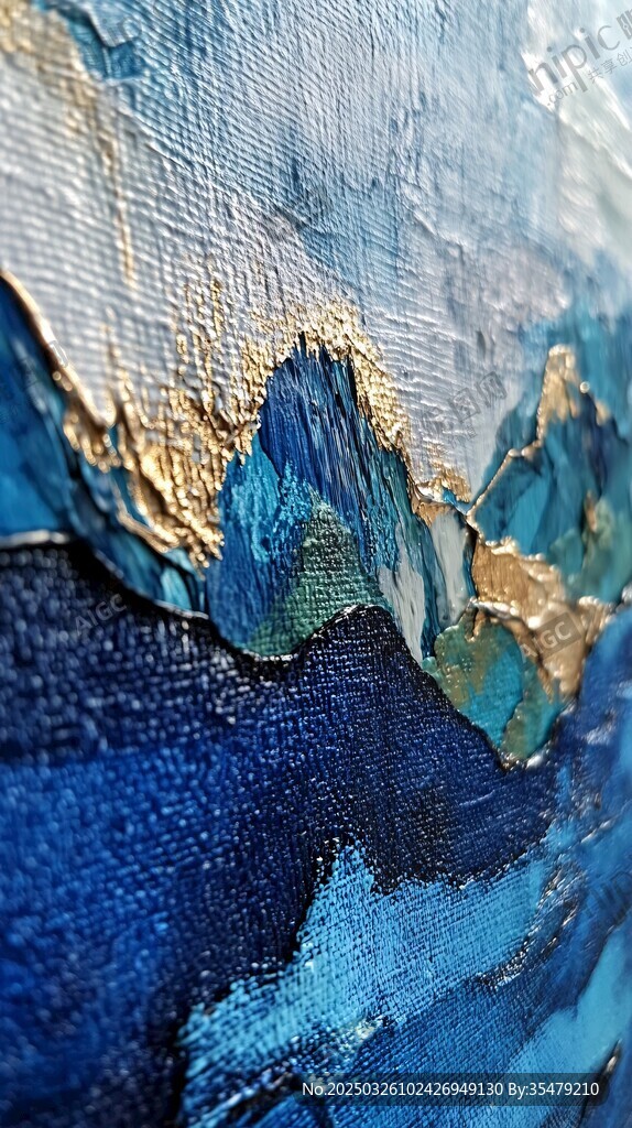 梦幻蓝金山脉油画纹理
