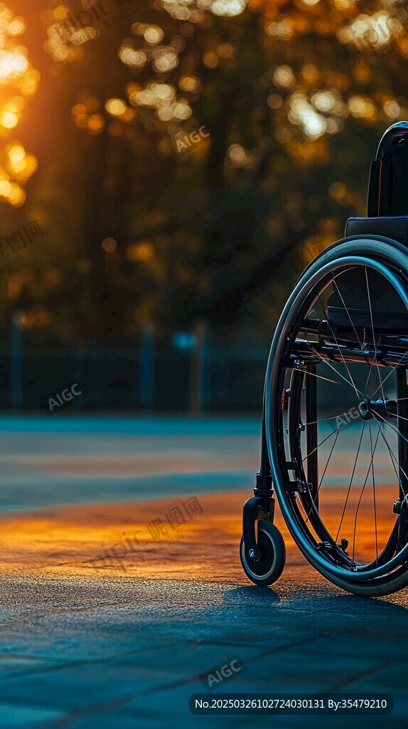 夕阳下的孤独轮椅
