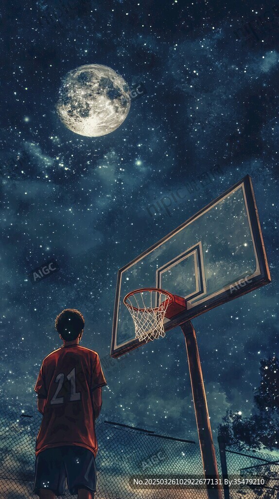 月夜下的篮球少年
