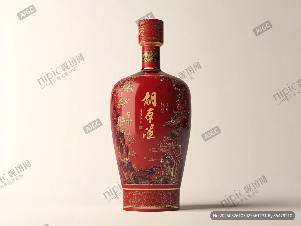 红色典雅胡姬花酒瓶展示