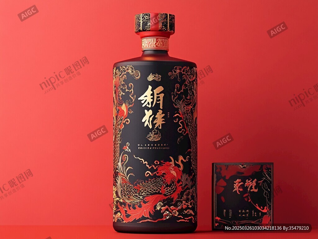 中式古风白酒瓶与包装盒