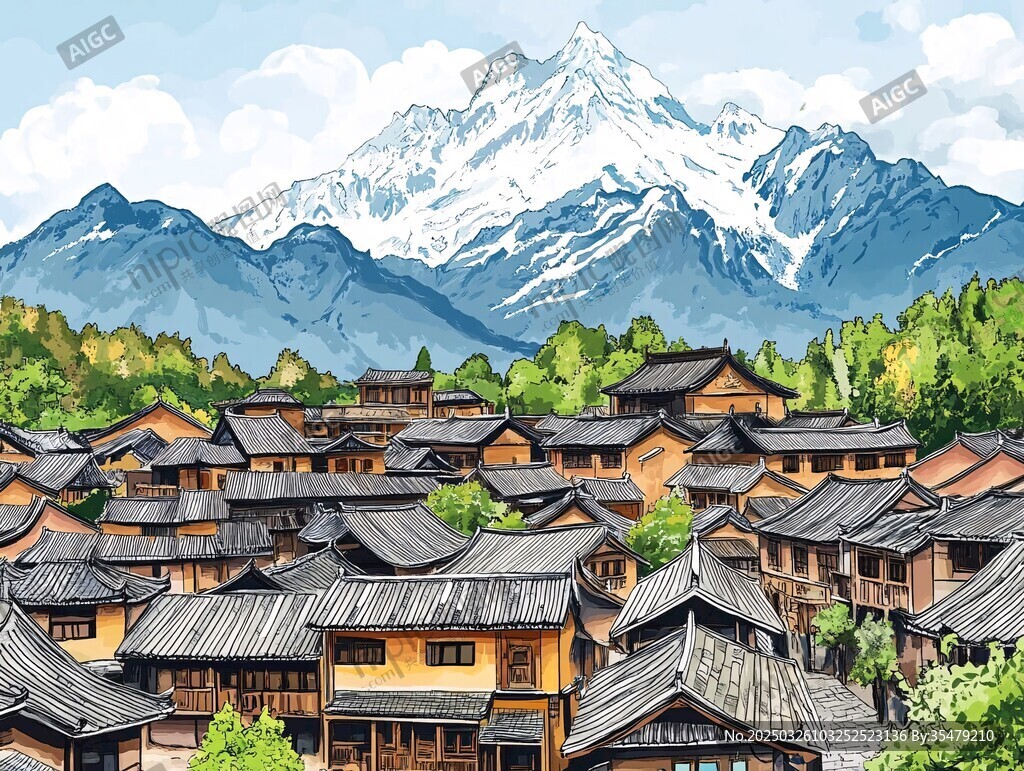 雪山下的古朴村落