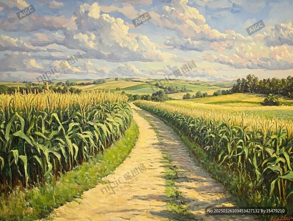 田园小径油画风景