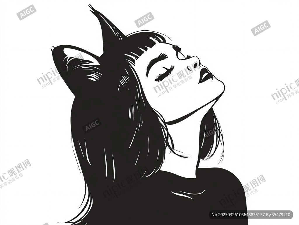 戴猫耳的闭眼女孩