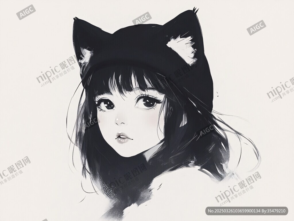 戴猫耳帽的可爱少女