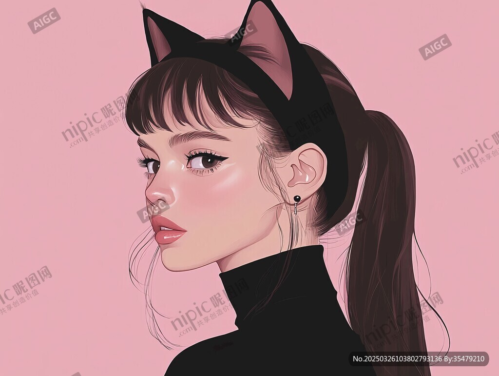 戴猫耳发箍的甜美女孩