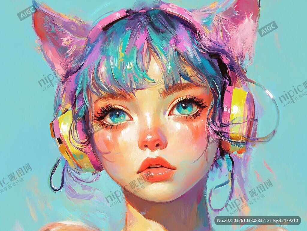 梦幻猫耳少女插画形象