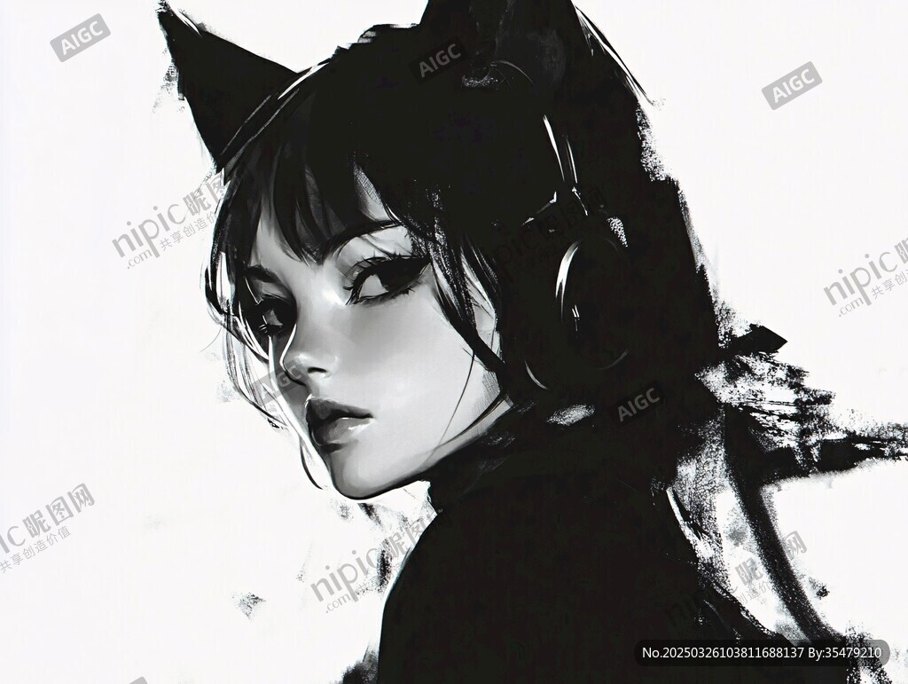戴猫耳耳机的神秘女孩