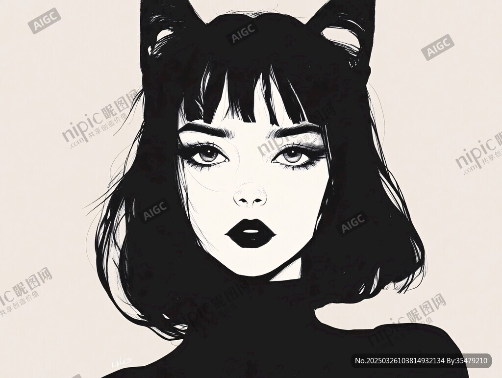 戴猫耳的酷感短发女孩