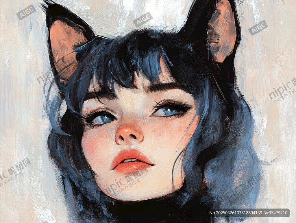 猫耳少女头像插画