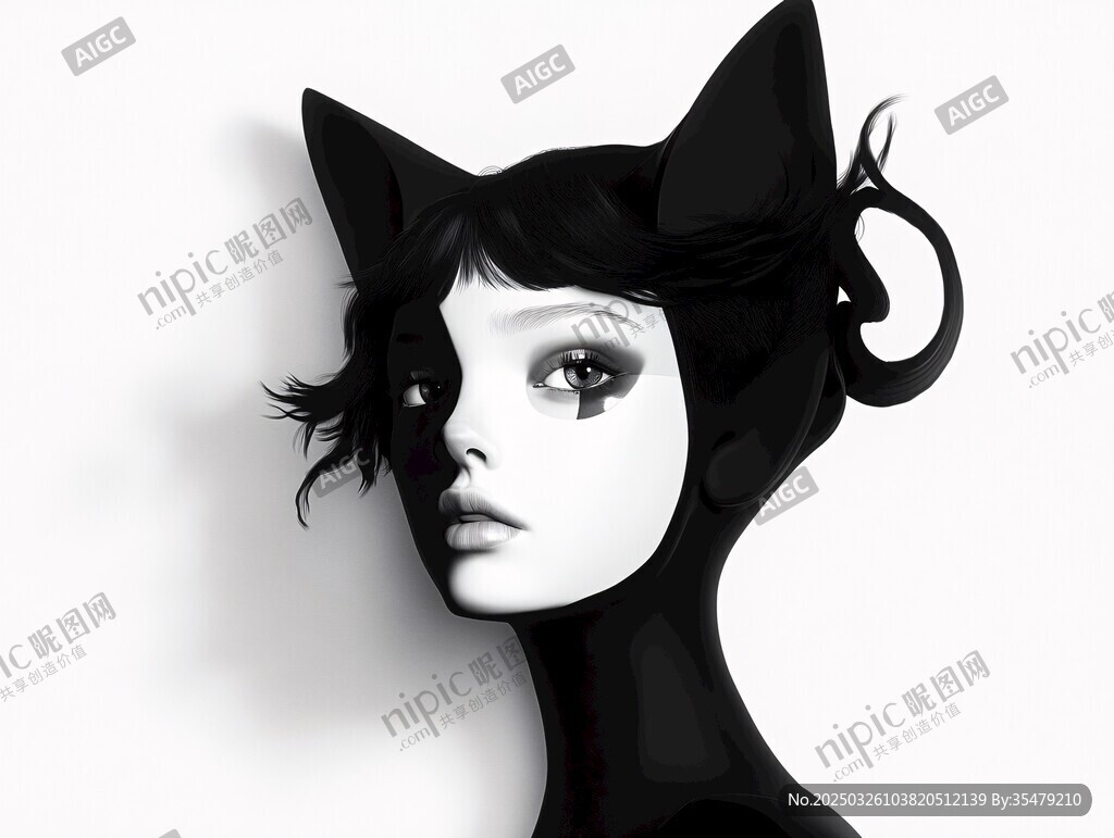 猫耳少女形象艺术插画