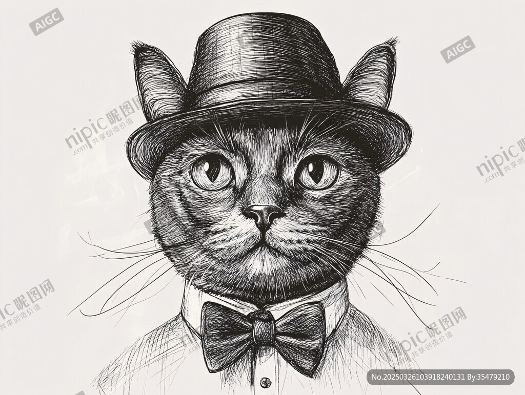 戴礼帽领结的时尚猫咪