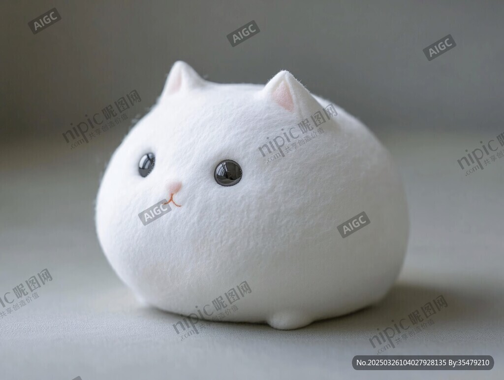 圆滚滚的白色毛绒小猫玩偶