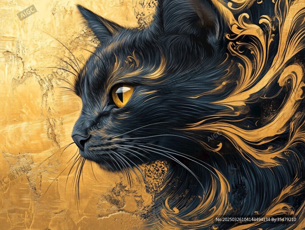 黑金风格黑猫艺术插画