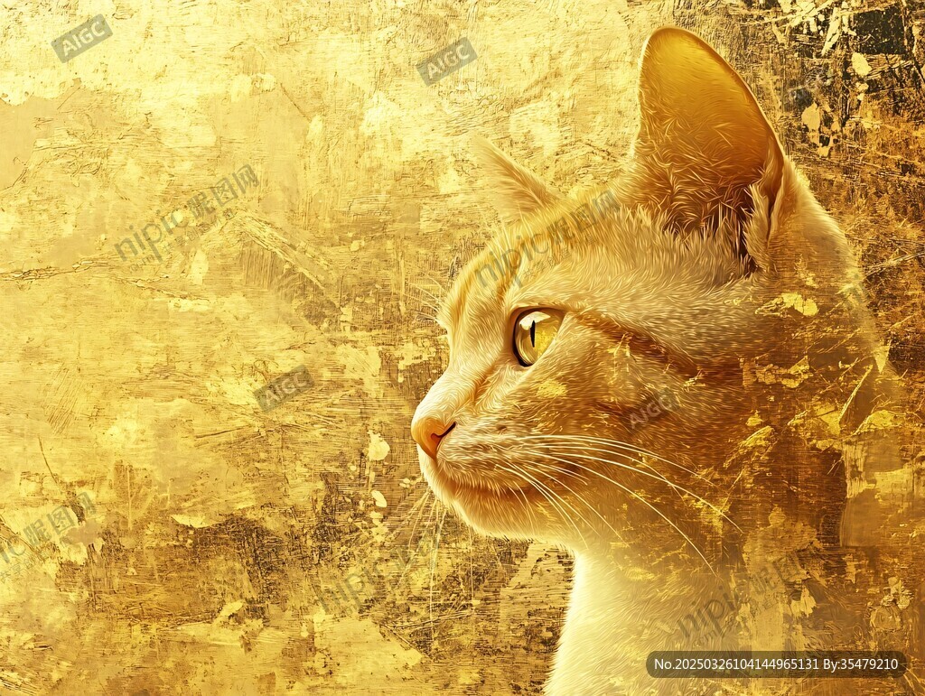金色背景下的猫咪侧颜