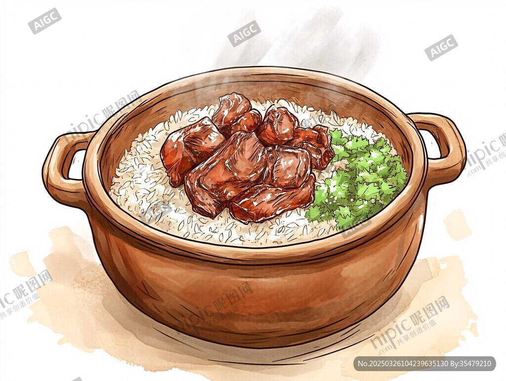 瓦煲卤肉饭 清新插画美食