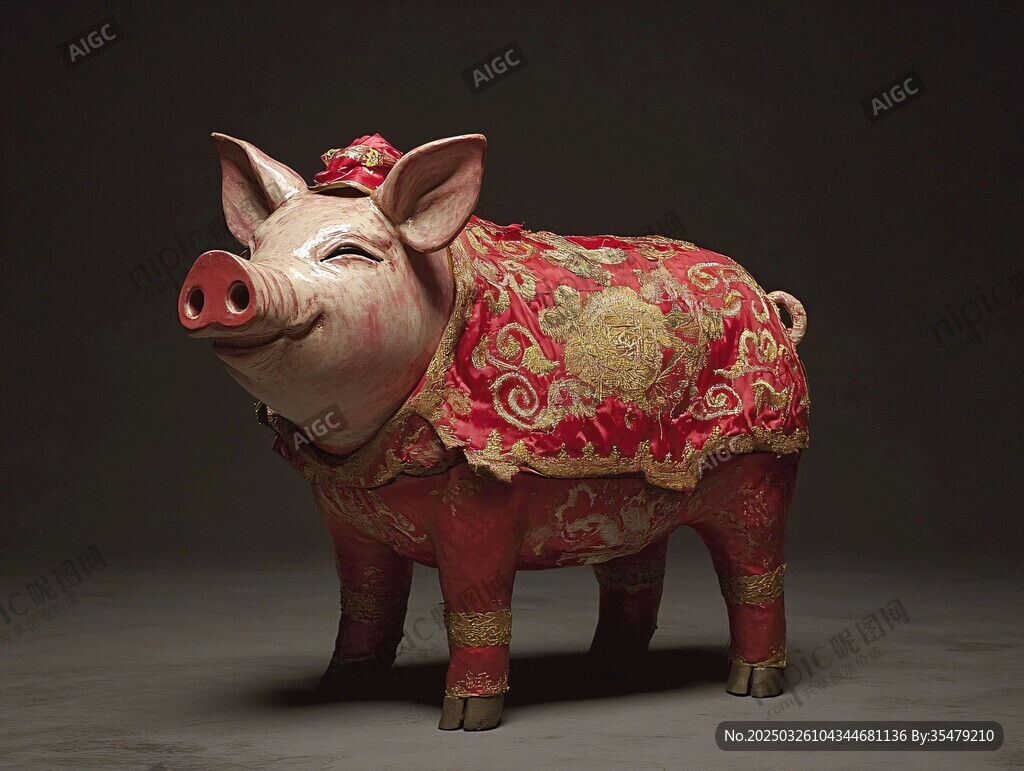中式华服小猪雕塑
