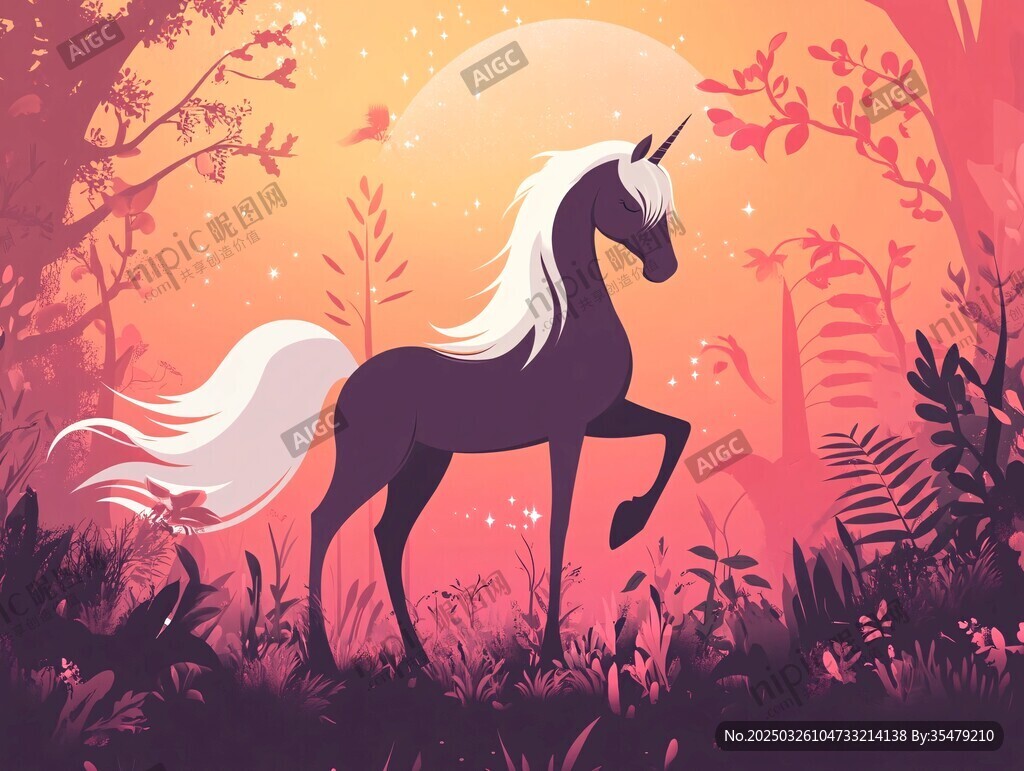 梦幻森林中的独角骏马