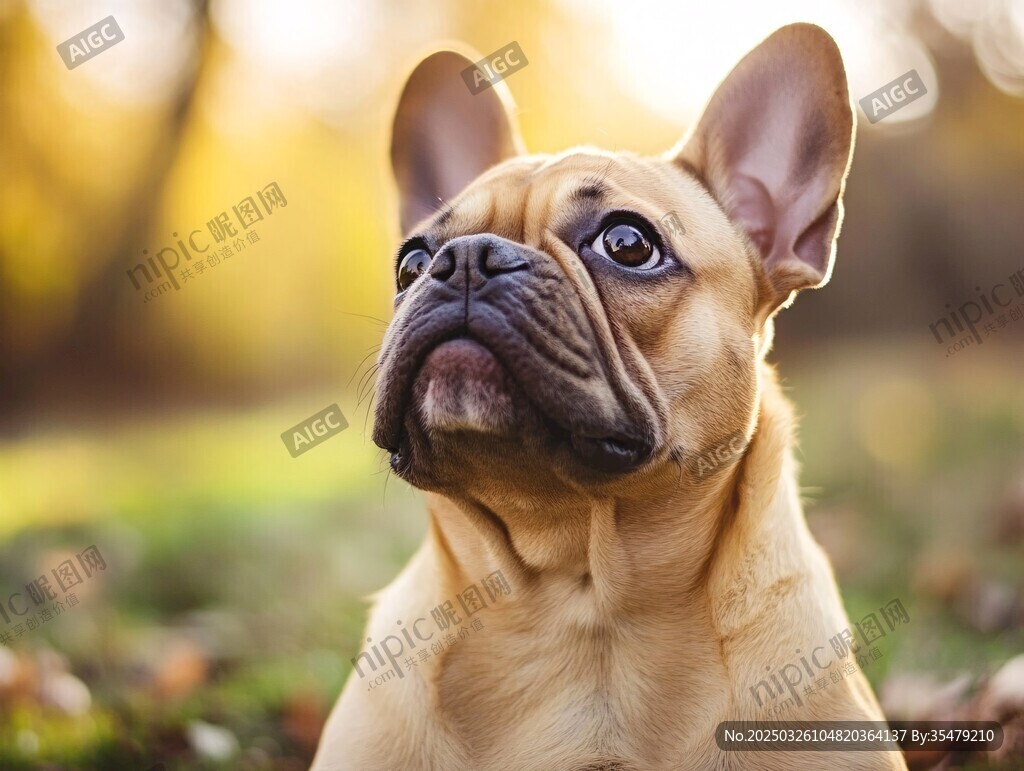 秋日里的可爱法国斗牛犬