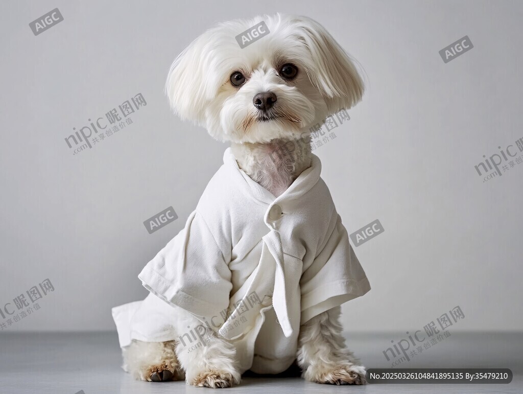 穿和服的可爱小白狗