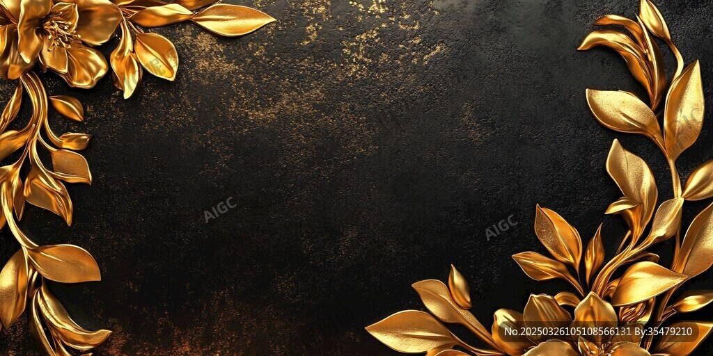 黑金背景金色花卉装饰图