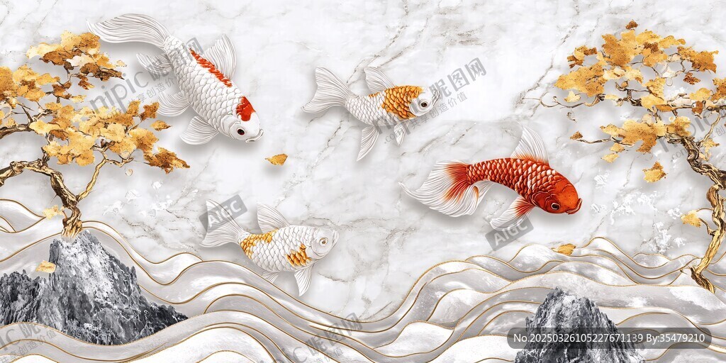 玉雕锦鲤山水图