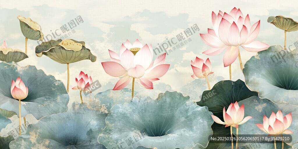 水墨荷花图 清新中式意境