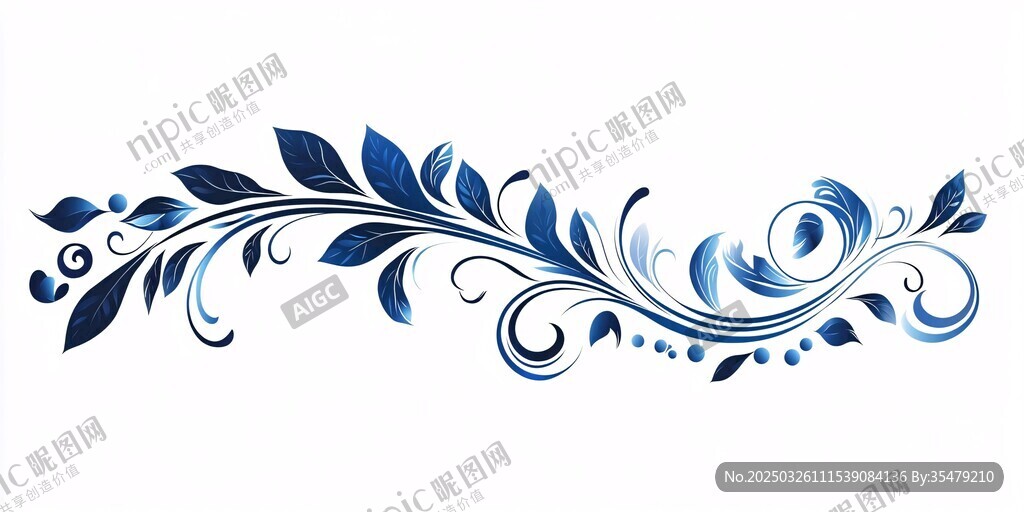 蓝色精美花卉藤蔓装饰图案