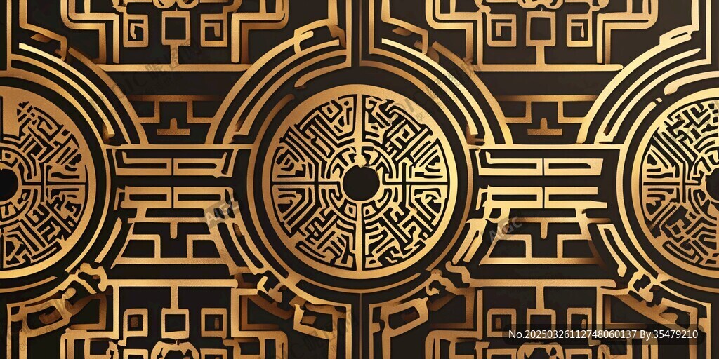 中式黑金古典几何图案背景