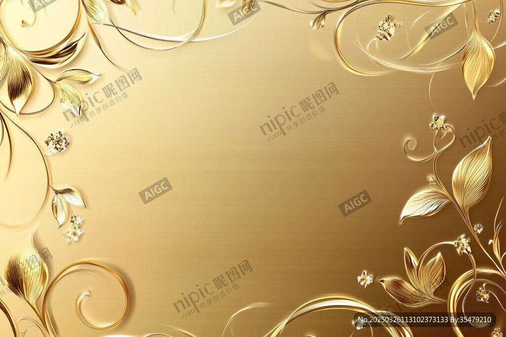 金色花卉边框背景图