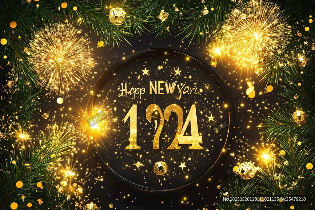 2024新年烟花松枝欢庆图