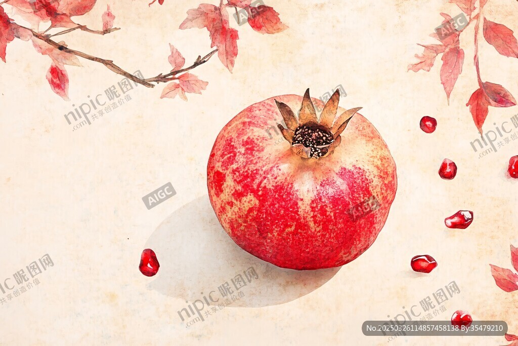 红石榴与秋叶的唯美画面