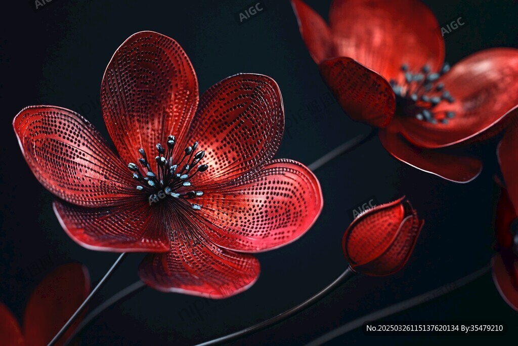 金属质感红色花朵艺术图