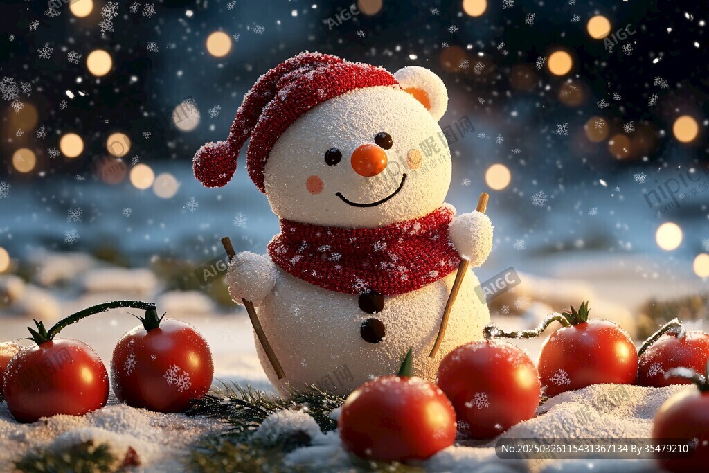 可爱雪人伴红果迎冬日