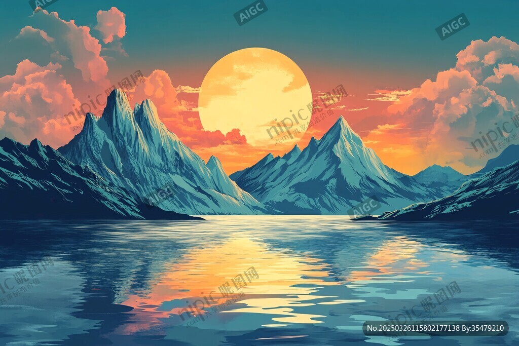 夕阳下的山水壮丽景观