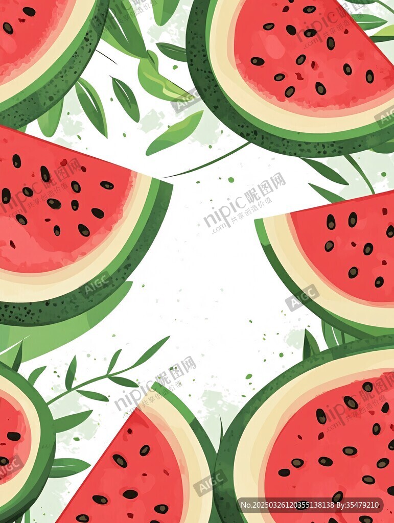 夏日西瓜切片清新插画